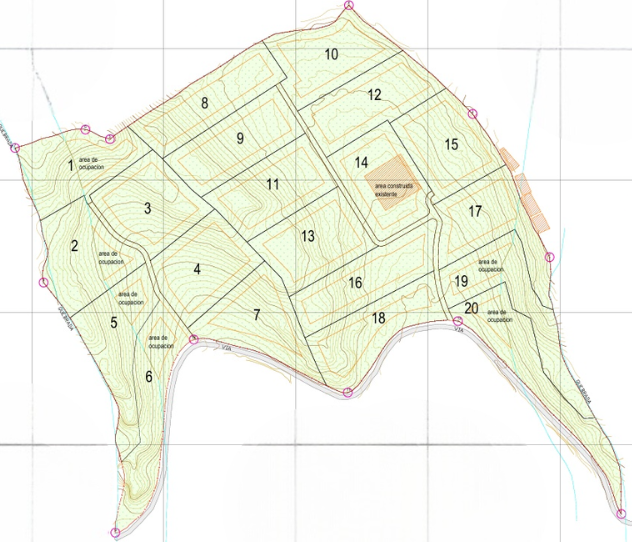 Distribución de los lotes Villa Serena
